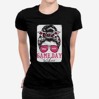 Bleached Game Day Vibes Pink Leopard Messy Bun Football Mom Sweatshirt Women T-shirt | Crazezy DE