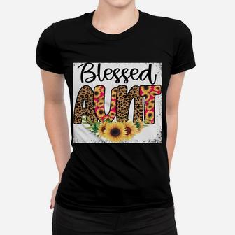 Blessed Aunt Women Bleached Cheetah Print Sunflowers Auntie Sweatshirt Women T-shirt | Crazezy