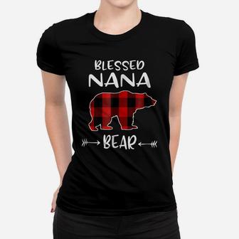 Blessed Nana Bear Shirt Primitive Buffalo Plaid Bear Shirt Women T-shirt | Crazezy