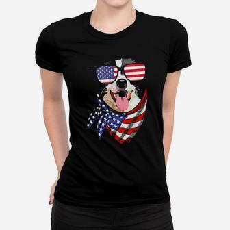 Border Collie 4Th Of July Patriotic American Flag Sunglasses Women T-shirt - Monsterry