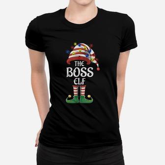 Boss Elf Lights Funny Matching Family Christmas Party Pajama Women T-shirt | Crazezy