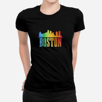 Boston Skyline Rainbow Lgbtq Gay Pride Massachusetts Women T-shirt - Monsterry