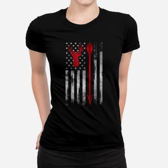 Bowhunter Gift Patriotic American Usa Flag Deer Bow Hunting Women T-shirt | Crazezy DE