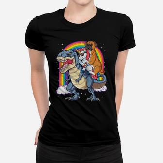 Boxer Unicorn Riding Dinosaur T Rex Girls Kids Boys Rainbow Raglan Baseball Tee Women T-shirt | Crazezy