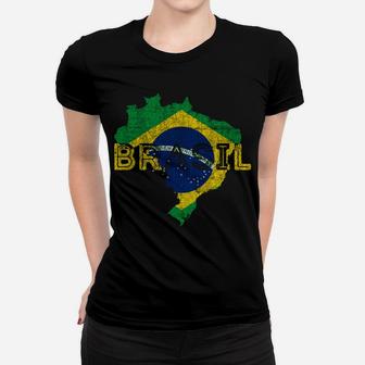 Brazilian Map And Flag Souvenir - Distressed Brazil Women T-shirt | Crazezy