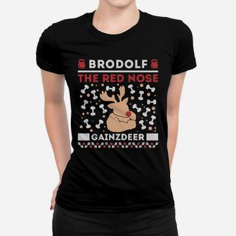 Brodolf Rudolf Workout Gym Funny Ugly Christmas Sweatshirt Sweatshirt Women T-shirt | Crazezy UK