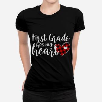 Buffalo Plaid 1St First Grade Has My Heart Teacher Valentine Women T-shirt | Crazezy