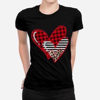 Buffalo Plaid Leopard Hearts Valentine's Day Women T-shirt - Monsterry UK