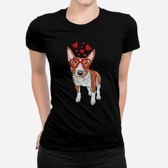 Bull Terrier Sunglasses Heart Cute Dog Valentine Women T-shirt - Monsterry