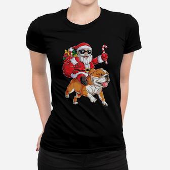 Bulldog And Santa Claus Women T-shirt - Monsterry