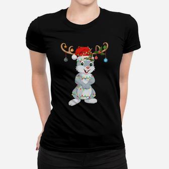 Bunnies Rabbits Xmas Gift Reindeer Santa Hat Bunny Christmas Sweatshirt Women T-shirt | Crazezy