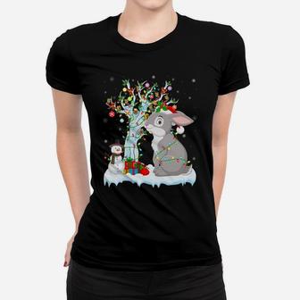 Bunny Xmas Tree Lighting Funny Santa Hat Bunny Christmas Women T-shirt | Crazezy