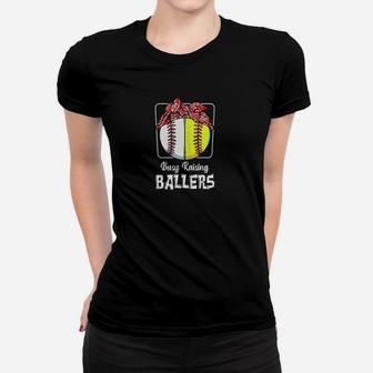 Busy Raising Ballers Softball Funny Baseball Mom Sport Women T-shirt | Crazezy AU