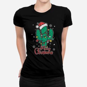 Cactus Wear Santa's Hat With Christmas Lights Cactus Lovers Women T-shirt | Crazezy CA