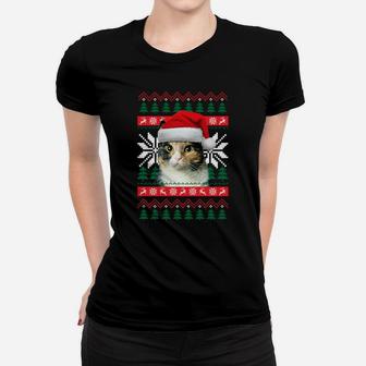 Calico Cat Ugly Christmas Sweater Style Santa Hat Kitty Mom Sweatshirt Women T-shirt | Crazezy