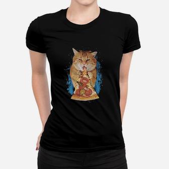 Cat Eating Pizza Women T-shirt | Crazezy