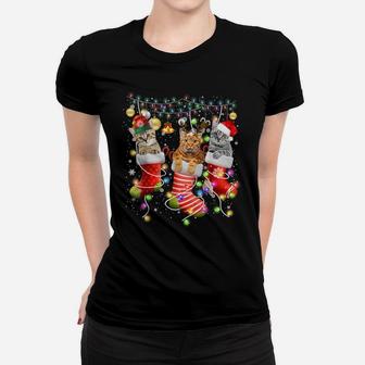 Cat In Christmas Sock Women T-shirt | Crazezy