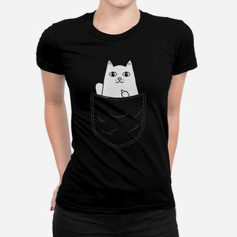 Cat Middle Finger Pocket Funny Cat Women T-shirt | Crazezy