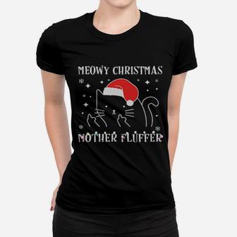 Cat Santa Hat Meowy Catmas Mother Fluffer Women T-shirt - Monsterry UK