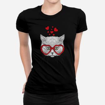 Cat Sunglasses Heart Funny Cute Kitten Valentine Gift Women T-shirt | Crazezy
