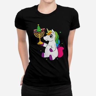 Chanukkah Menorah Hanukkah Unicorn Withorah Women T-shirt - Monsterry