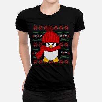 Cheeky Red Penguin Poinsettia Ugly Christmas Sweater Design Sweatshirt Women T-shirt | Crazezy