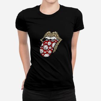 Cheetah Print Lips With Red White Baseball Tongue Women T-shirt | Crazezy DE