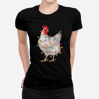 Chicken Christmas Lights With Santa Hat Funny Pajamas Sweatshirt Women T-shirt | Crazezy