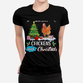 Chicken Santa Christmas Pajamas Funny Xmas Just A Girl Loves Sweatshirt Women T-shirt | Crazezy CA