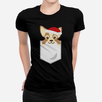 Chihuahua Dog Santa Funny Christmas Pocket Shirt Gift Women T-shirt | Crazezy