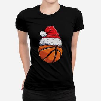 Christmas Basketball Ball Santa Hat Funny Sport Xmas Boys Women T-shirt | Crazezy