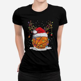 Christmas Basketball Reindeer Funny Santa Hat Xmas Kids Gift Women T-shirt | Crazezy
