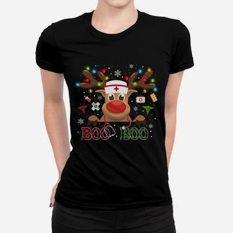 Christmas Boo Boo Crew Reindeer Nurse Buffalo Plaid Nurse Women T-shirt | Crazezy