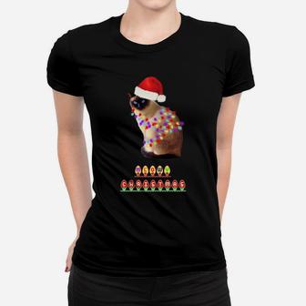 Christmas Cat Funny Santa Hat Holiday Lights Humor Gift Women T-shirt | Crazezy AU