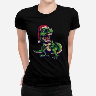 Christmas Dinosaur Funny Santa Hat Holiday Women T-shirt | Crazezy AU