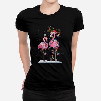 Christmas Flamingo Santa Hat Xmas Lights Flamingo Loves Women T-shirt | Crazezy AU