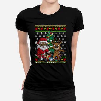 Christmas Flossing African American Santa Claus Reindeer Sweatshirt Women T-shirt | Crazezy CA