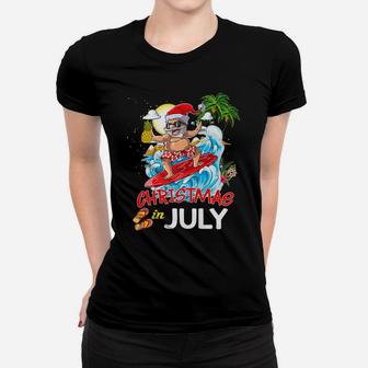 Christmas In July Party Costume Clothing Santa Surfing Women T-shirt | Crazezy DE