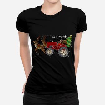Christmas Is Coming Funny Farmer Santa Claus Tractor Gifts Women T-shirt | Crazezy DE