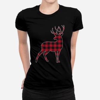 Christmas Lumberjack Red Buffalo Plaid Deer Matching Family Women T-shirt | Crazezy