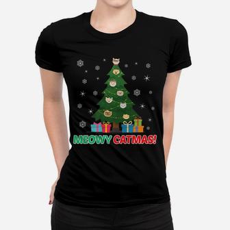 Christmas Meowy Catmas Cat Kitty Tree Design Women T-shirt | Crazezy