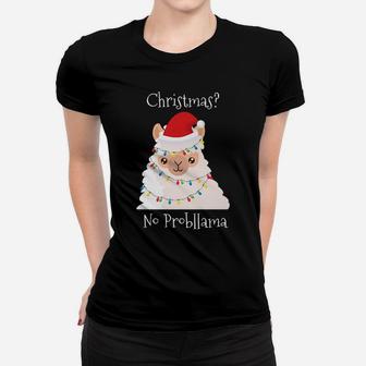 Christmas No Probllama Funny Santa Hat Lights Women T-shirt | Crazezy UK