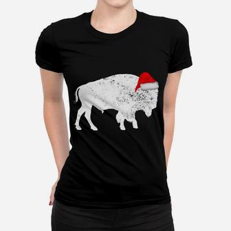 Christmas Pajama Shirt - Bison Buffalo Santa Hat Women T-shirt | Crazezy