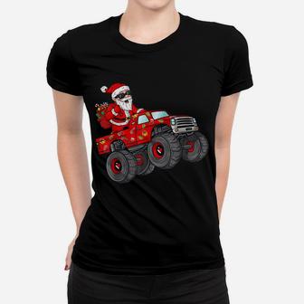 Christmas Santa Claus Riding Monster Truck Boys Kids Xmas Women T-shirt | Crazezy