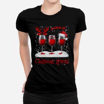 Christmas Spirits Glasses Of Wine Xmas Holidays Party Tee Women T-shirt | Crazezy