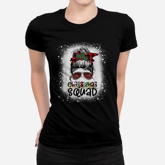 Christmas Squad Xmas Tree Lights Leopard Messy Bun Bleached Women T-shirt | Crazezy DE