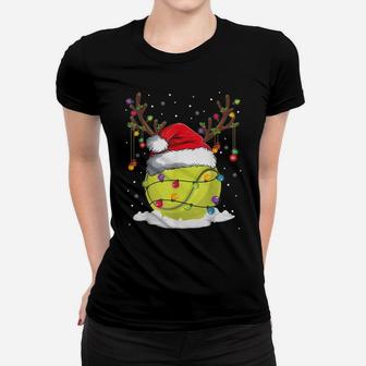 Christmas Tennis Reindeer Funny Santa Hat Xmas Kids Boy Gift Women T-shirt | Crazezy