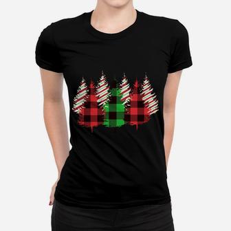 Christmas Tree Buffalo Check Gingham Flannel Women T-shirt | Crazezy