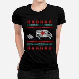 Christmas Ugly Sweater Ambulance Emergency Design Sweatshirt Women T-shirt | Crazezy CA