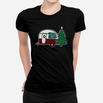 Christmas Vintage Camper Sweatshirt Xmas Tree Wreath Decor Women T-shirt | Crazezy